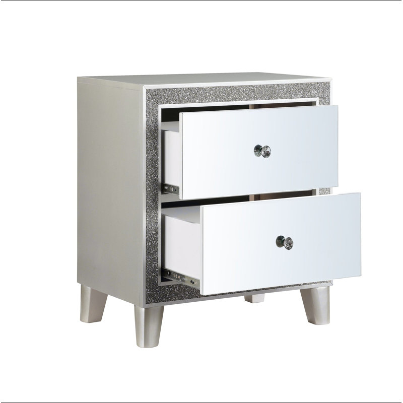 Table de chevet 1pc avec 2 tiroirs Glam Style