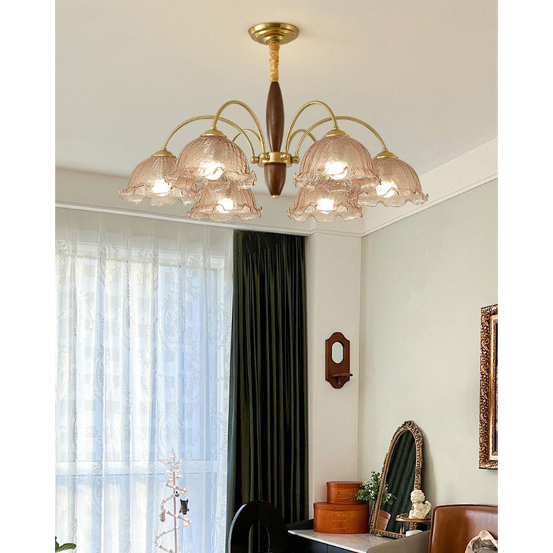 Pied de lampe vintage de style français en bois massif et fer, avec abat-jour en verre, H 15,7 po x l 32,28 po x P 32,28 po