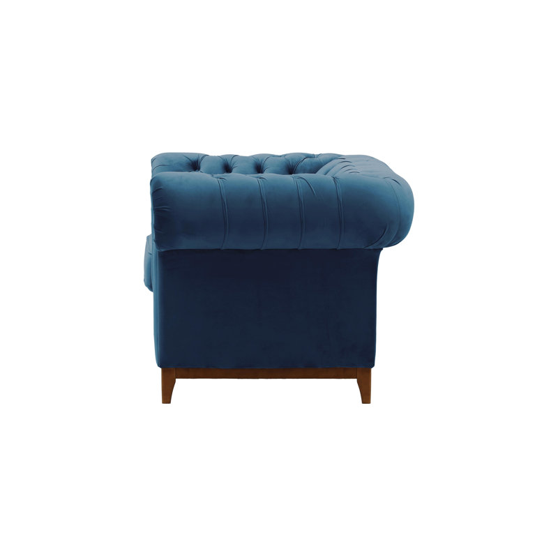 Frizzell Velvet Chesterfield Chair, Brown, Blue