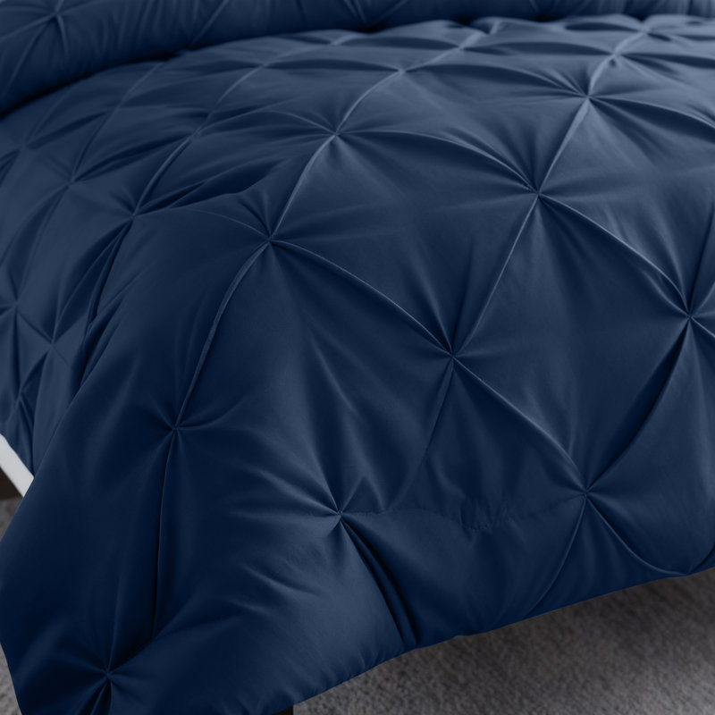 Aspire Homeware High Quality Microfiber Pintuck Design Duvet Cover With Pillowcases, Navy