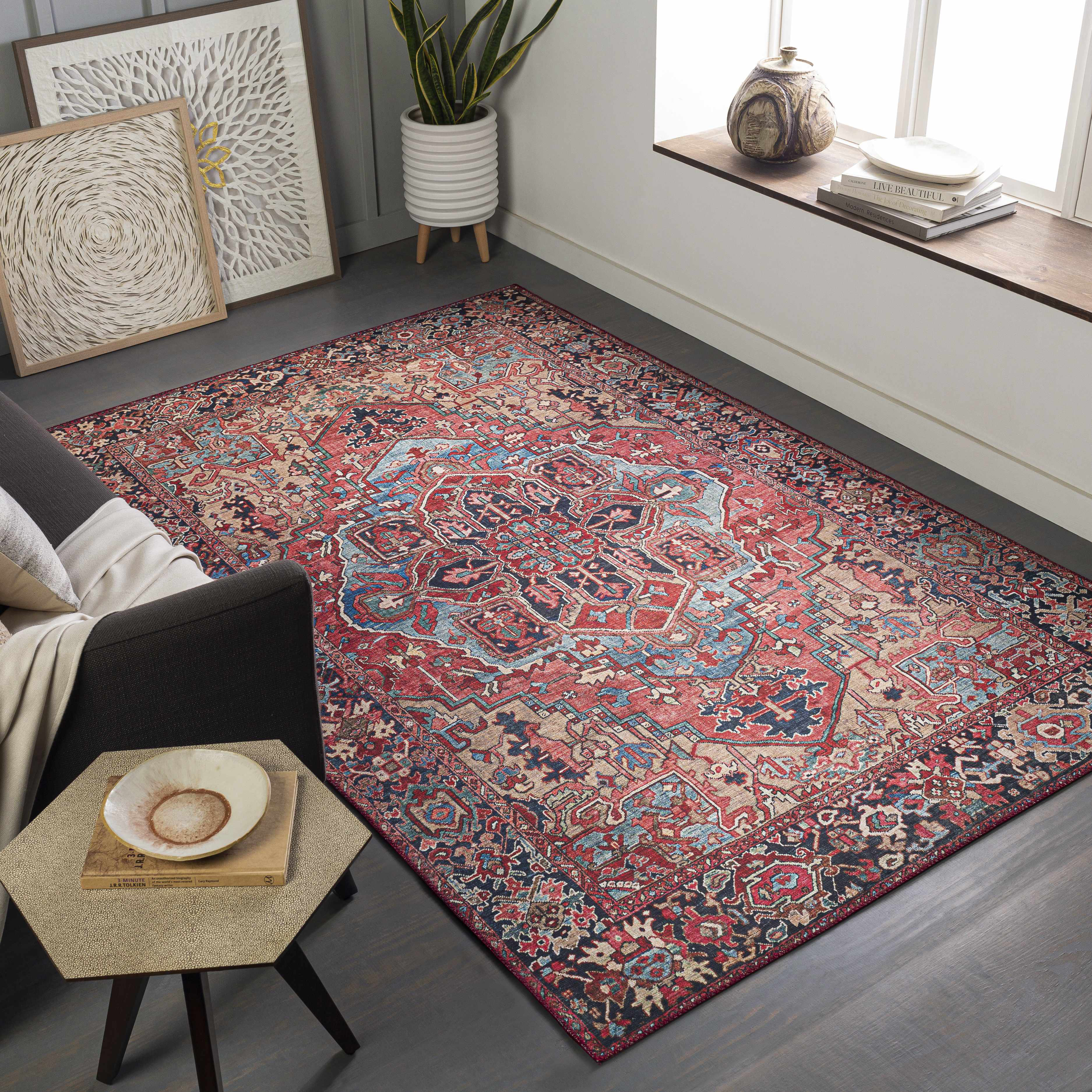Boho Area Rug, Persian Vintage Oriental Bedroom Floor Mat, Floor