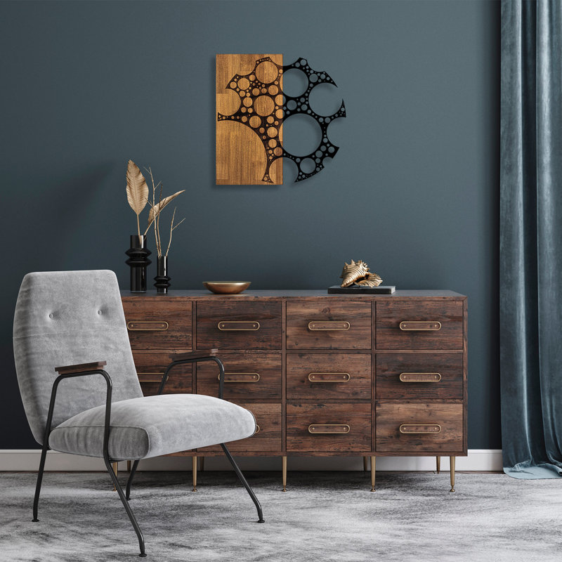 Elegant Decorative Wooden Wall Accessory, Walnut & Black Finish, 22.8 x 22.8 inches | 50% Solid Wood (Thickness: 1.2 inches) & Metal (Thickness: 0.06 inches) | Unique Design, Perfect for Modern Home Décor