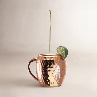 Glass Moscow Mule Ornament With Lime And Glitter