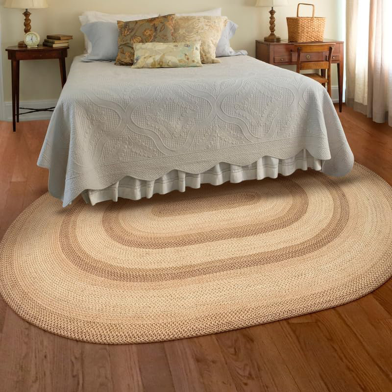 Damaj Braided Non-Shedding Premium Jute Brown/Cream Rug, Oval 4' x 6'