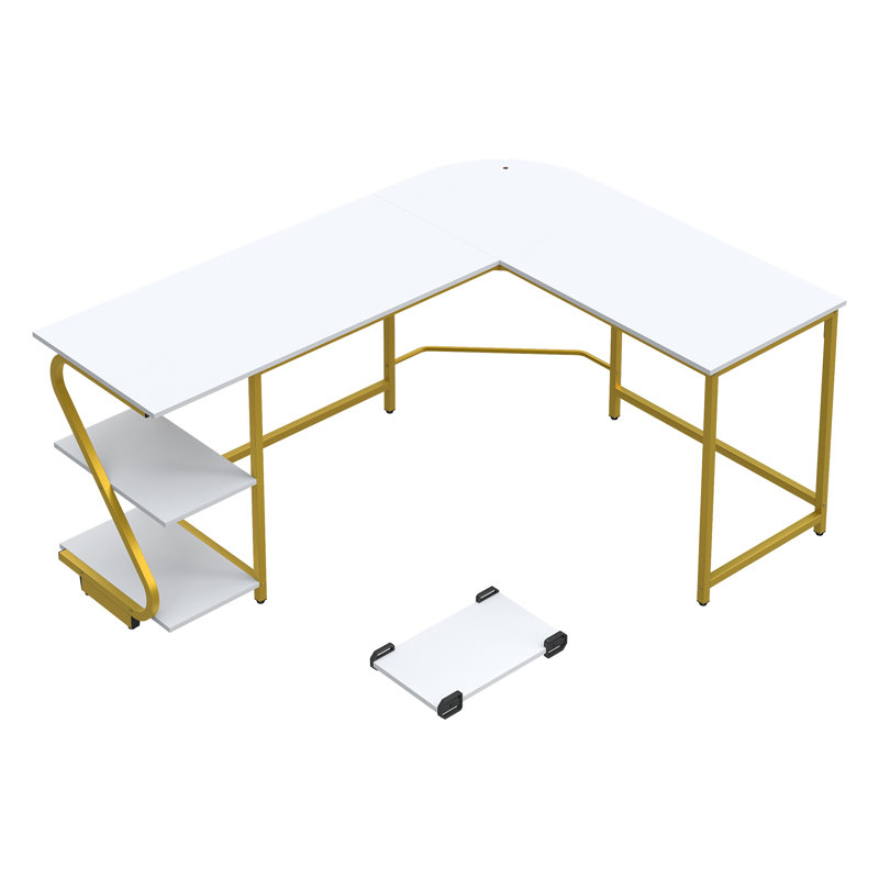Lantz L-Shaped Metal Base Computer Desk, Black Oak/Black, Left Hand Return