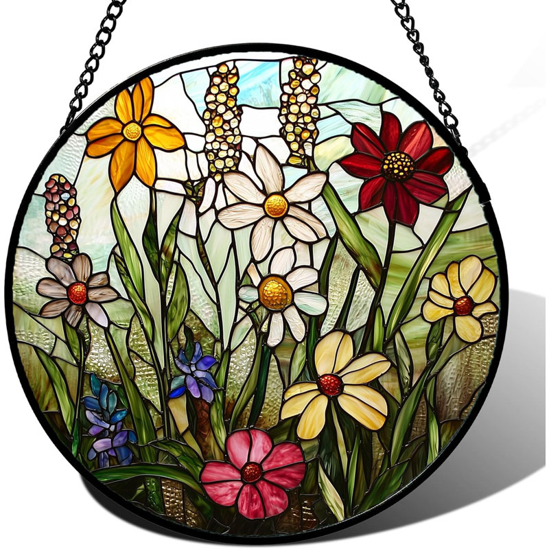 Fenêtre colorée avec fleurs et fleurs