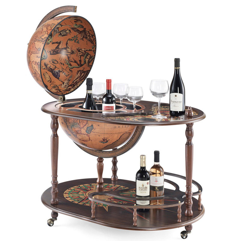 Artemide 20 pouces carte du monde antique chariot chariot globe avec rangement caché et roulettes
