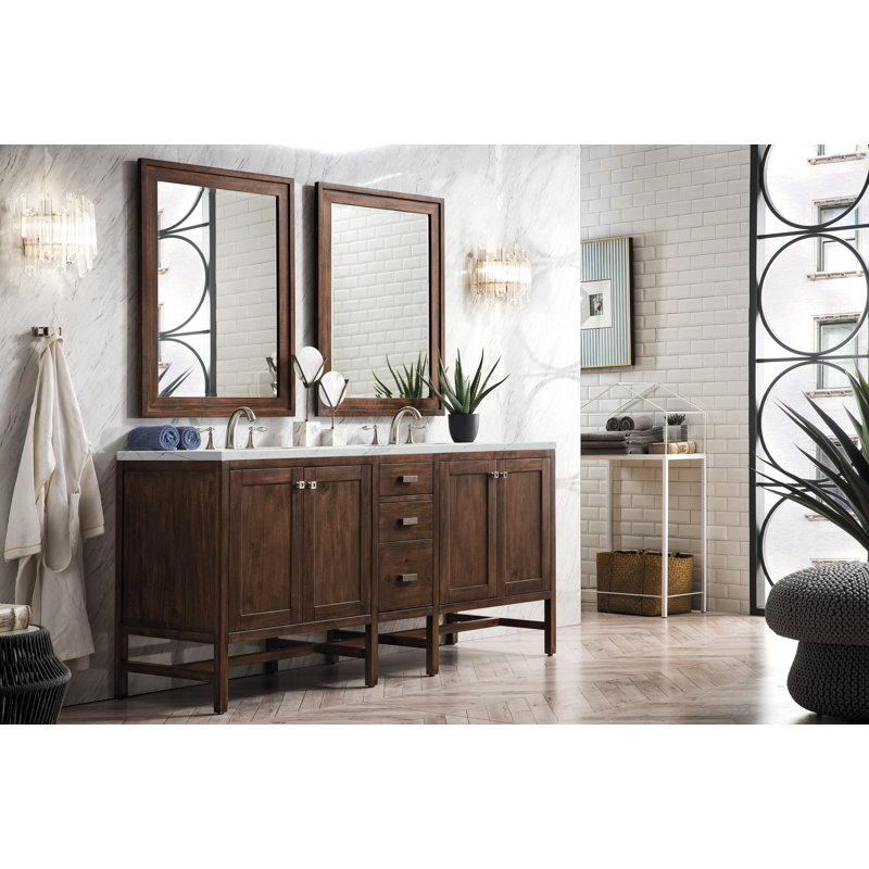 Addison 72'' W Double Vanity, 8" Widespread, Ethereal Noctis, Mid Century Acacia