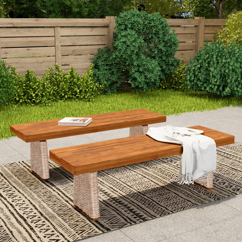 Outdoor Acacia Wood Bench(Set Of 2), Brown