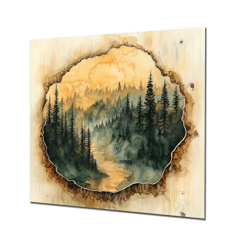 «Wooden River Into The Pine Wood Forest», reproduction d'art traditionnelle en métal, décoration murale forêt en métal