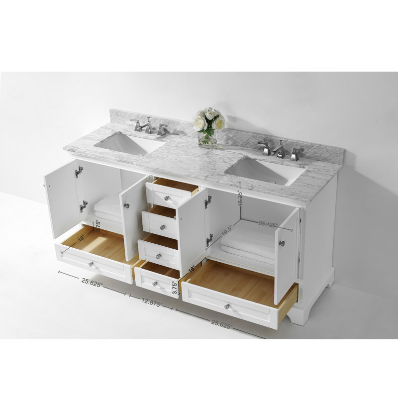 Audrey 72'' W Double Vanity, White| Brushed Nickel