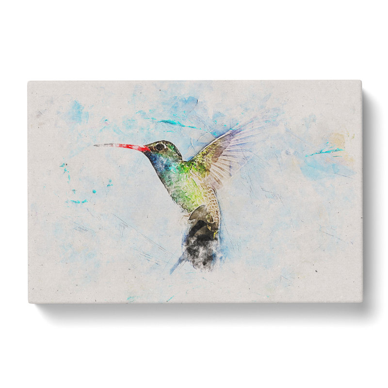Hummingbird Paint Smudge Watercolour - Wrapped Canvas, 60cm H x 91cm W x 3cm D