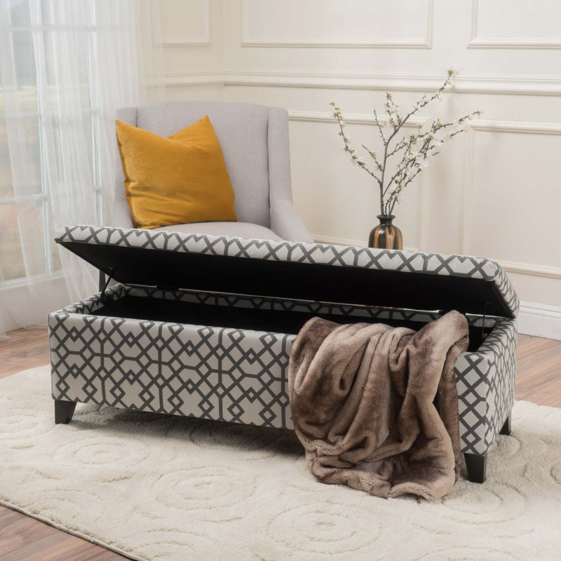  Banc d'entrée en bois rembourré pour chambre, Grey Geometric, 16.25" H x 51.25" W x 17.50" D