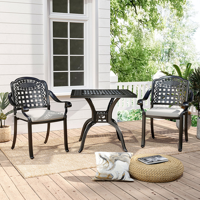 Tobiah 2 - Person Patio Dining Set Umbrella Hole Included Rectangular Table with Cushions Included