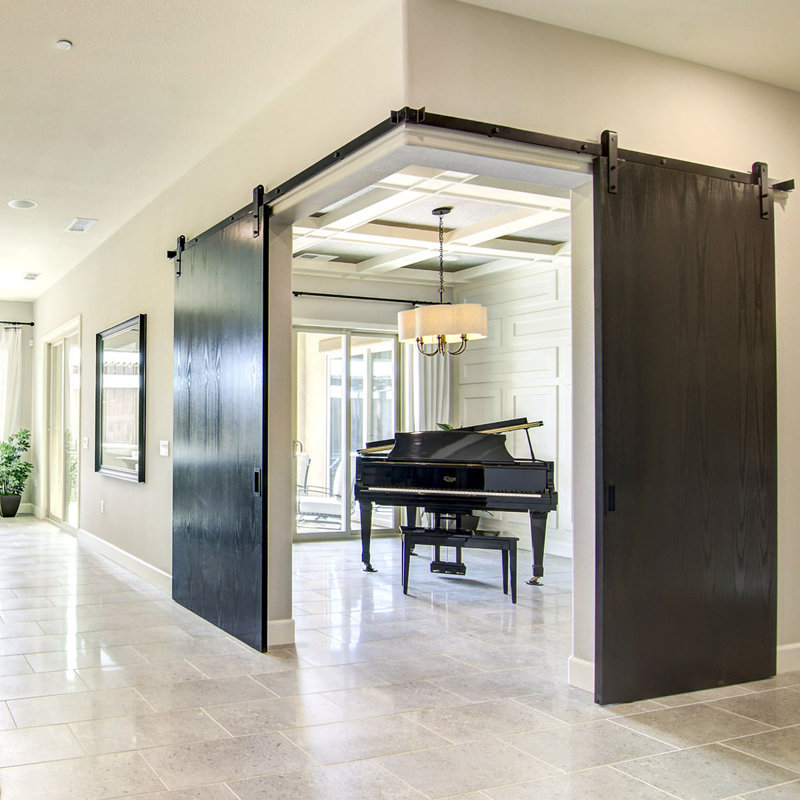 Matte Black Premium Horseshoe Barn Door Hardware Set with 6' Track