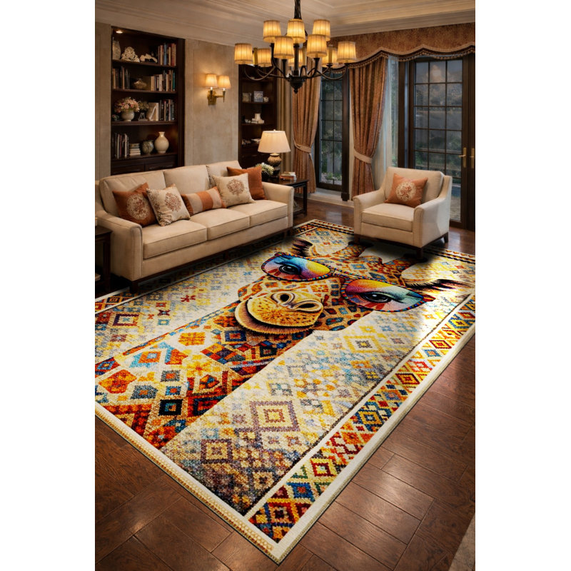 Tapis beige tissé à motif abstrait Mosso, 4'11" x 7'7"