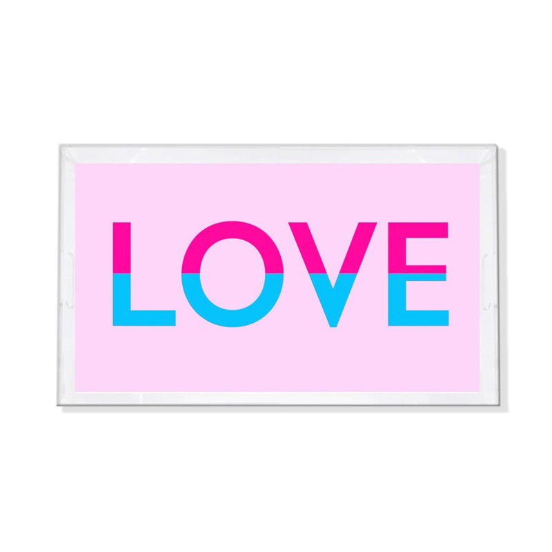 Love Acrylic Rectangle Decorative Tray, Pink/Fushia/Turquoise