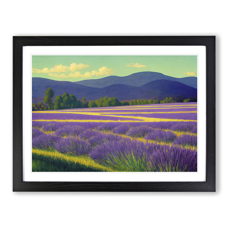 Excellent Lavender Flower Field - Single Picture Frame Painting, Black, 46cm H x 64cm W x 2cm D