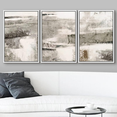 «Minimal Black Grey Landscape Abstract Shapes Modern Chic on Canvas», reproduction de 3 pièces