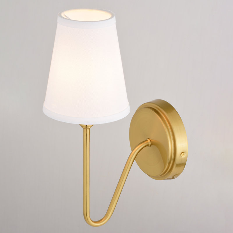 Larice 1 Light Traditional Wall Sconce White Linen Shade, Muted Brass