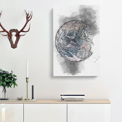 Eastern Hemisphere of Earth - Wrapped Canvas Drawing - Wrapped Canvas