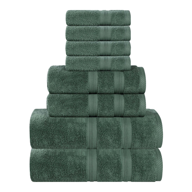  Ensemble de serviettes en coton 8 pièces Smart Quick-Dry Zero Twist, Vert forêt