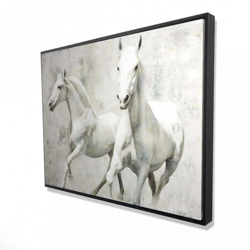Deux chevaux blancs qui courent sur toile