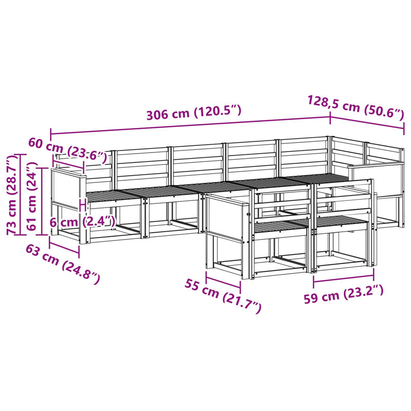 306cm Wide Patio Sectional, Natural/Black