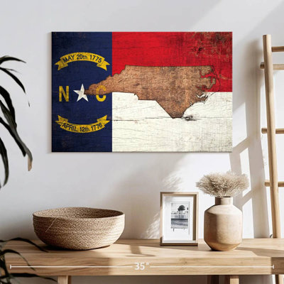«State Map Over North Carolina Flag», reproduction sur toile