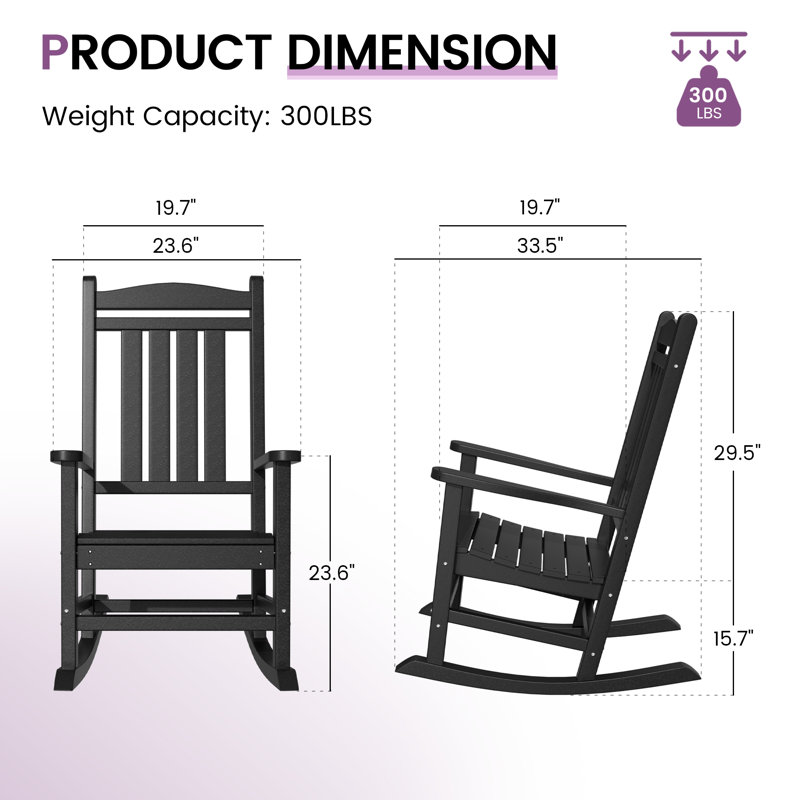 2-Person Stylish Rocking Chair Set–  Perfect for Any Patio, Black