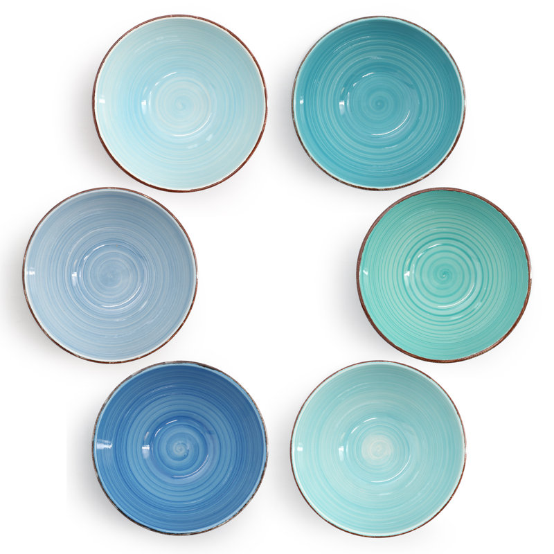Ensemble de 6 bols en grès assortis 6,25 pouces Thallern Bloom, Bleu