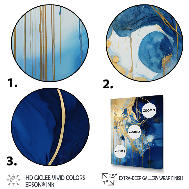 «Golden Oceanic Wave Harmony» sur toile, Cadre flottant blanc, H 32 po x l 16 po x P 1 po