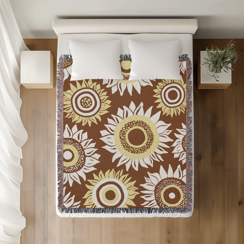 Jeté en coton Frannie Sunflowers, Brun rouille, 60 x 60