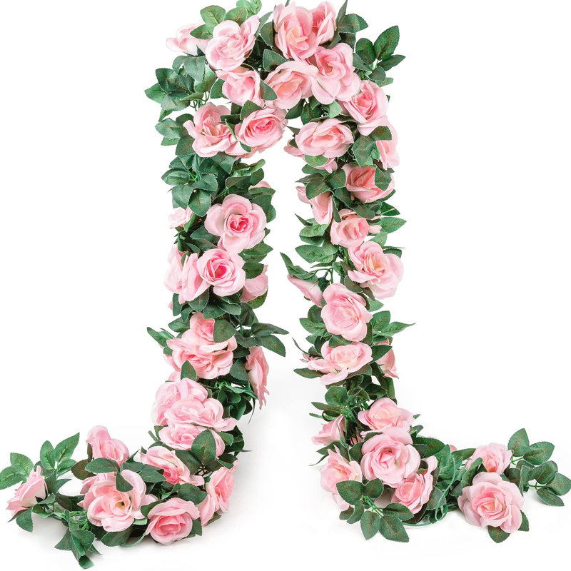 2 Pack Artificial Rose Garland Vine, Pink