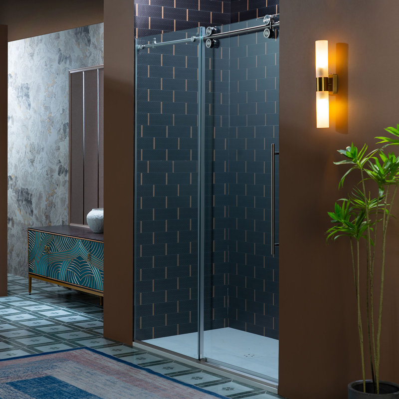 WOODBRIDGE Frameless Single Sliding Shower Door, 56-60" Width x 80"Height with 3/8"(10mm) Clear Tempered Glass