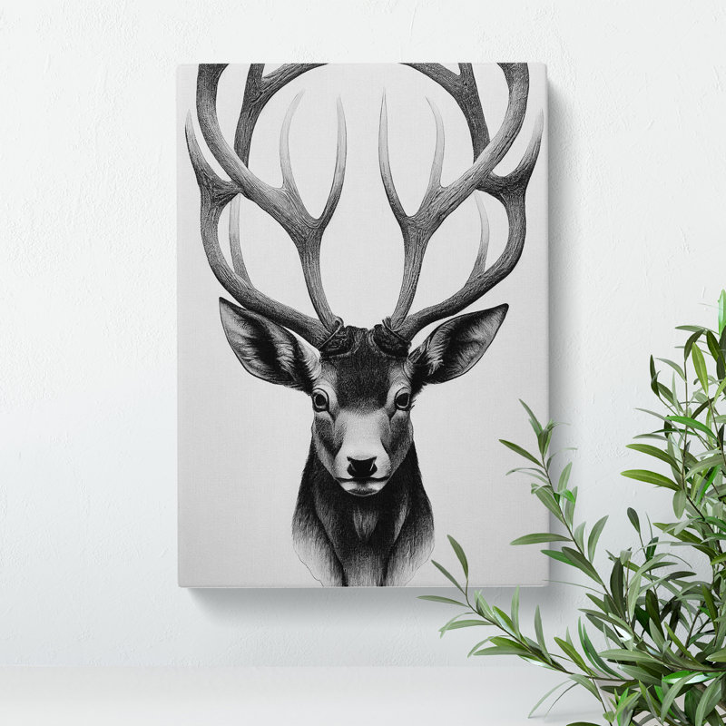 Monochrome Stag No.5 - Wrapped Canvas Print, 60cm H x 40cm W x 3cm D