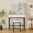 Makeup Vanity with LED Lighted Mirror, 360° Rotatable Mirror, Vanity Desk with 2 Drawers,Power Outlet and 3-Tier Shelves, Amber Glass Table Top, Dressing Table with Sturdy Metal Leg and Stool, White