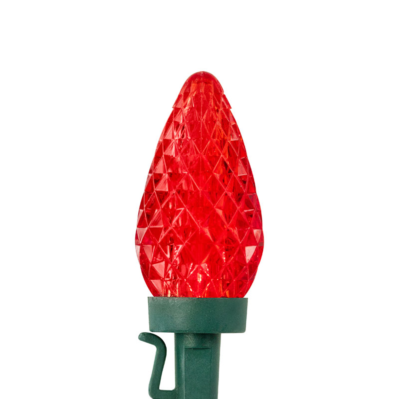 100-Count Faceted LED C9 Christmas Lights - 66 ft Green Wire, Red/White