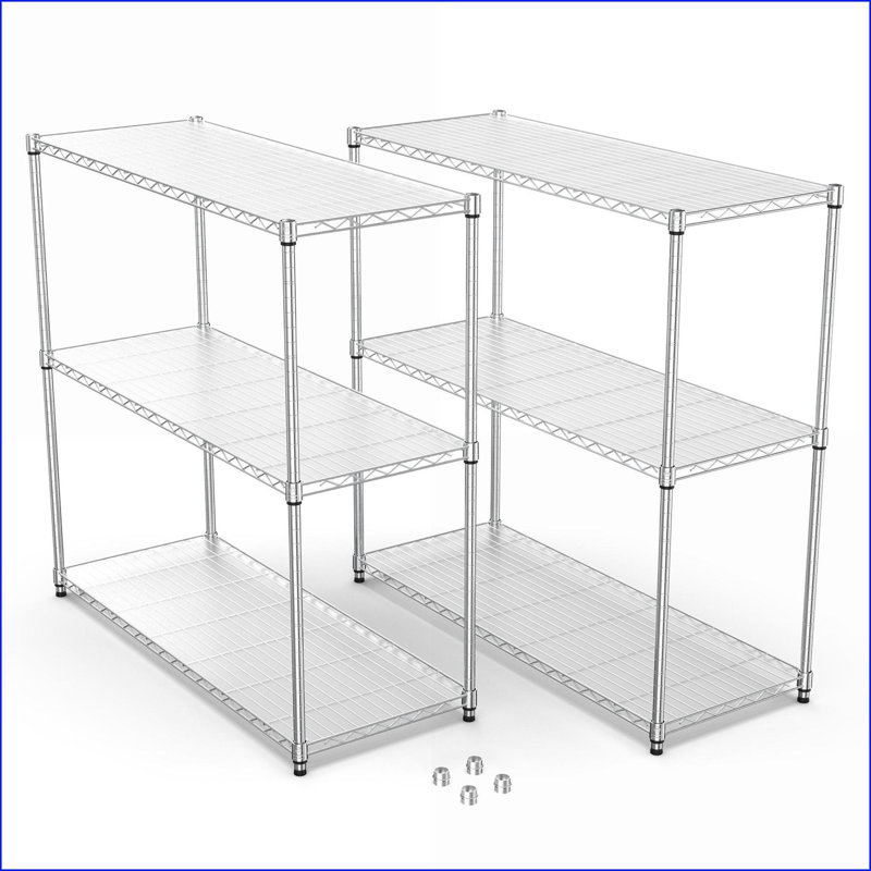 Étagères grillagées, ensemble de 2 supports de rangement NSF en métal à 3 niveaux | Tablettes réglables, 48 po x 48 po x 18 po | Chrome