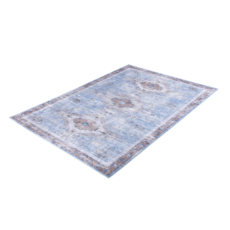 Tapis bleu Porchia Southwestern, Rectangle 5 pi 3 po x 7 pi 6 po