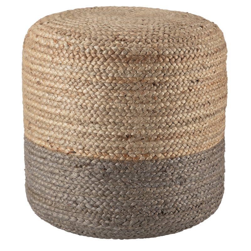 Fabian 18" Wide Round 100% Braided Jute Ombre Pouf Ottoman/Foot Stool by Jaipur Living, Taupe Jute
