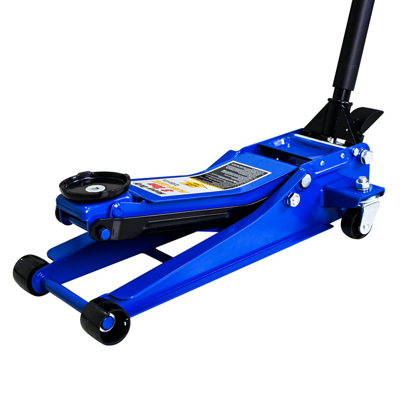 Cric de plancher horizontal à double pompe 3T (avec pédale) robuste et cric de course en acier avec pompe à levage rapide à double piston, capacité de 3 tonnes (6 600 lb), bleu