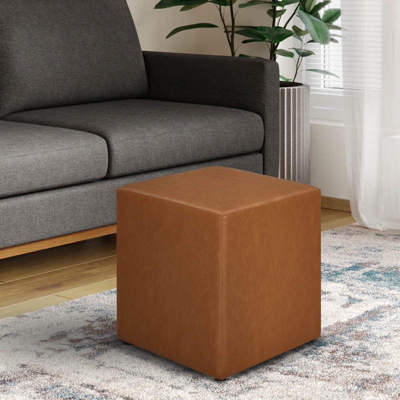 Fairwinds 18" Wide Square Ottoman Vegan Leather Carmel, Carmel Faux Leather