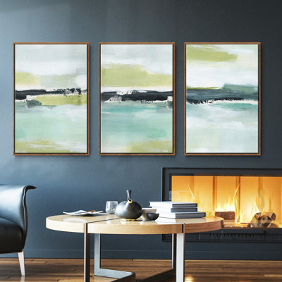 «Sea Green Layers I», ensemble de 3 toiles encadrées