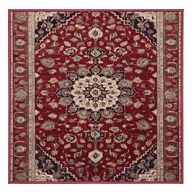 Tapis rouge persan lavable à la machine, Carré 4 pi