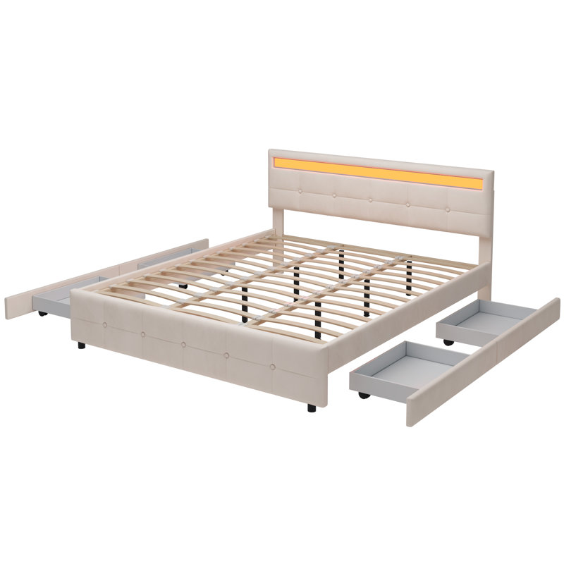 Clen Upholstered Storage Bed, Beige