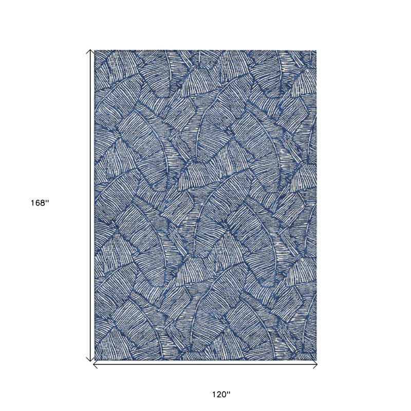 Tapis extérieur lavable floral bleu marine et ivoire 10 pi x 14 pi