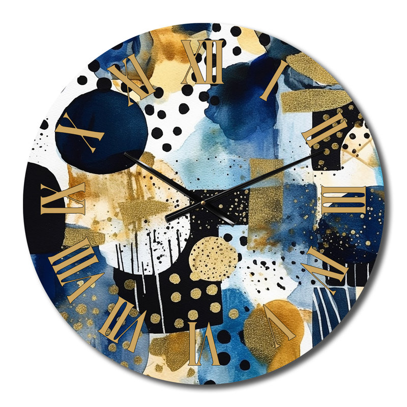 Horloge murale minimaliste avec textures bleues et dorées, Moyenne