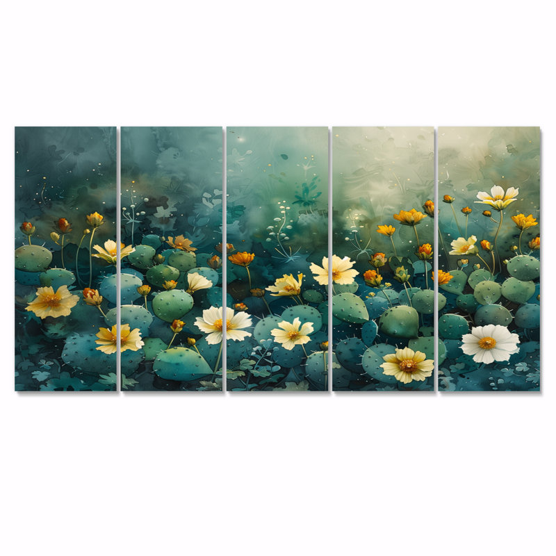 Sigourney - Ensemble d'art mural toile cactus floral, H 28 po x l 60 po