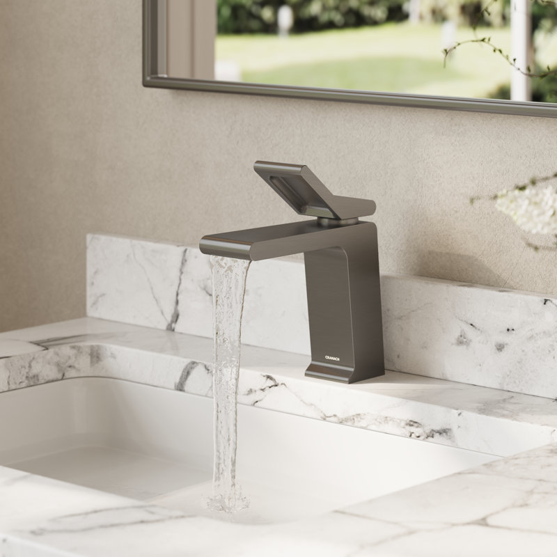 Farne Waterfall Single-Hole Single-Handle Bathroom Sink Faucet with Pop-Up Drain in Gun Grey, Gun Metal